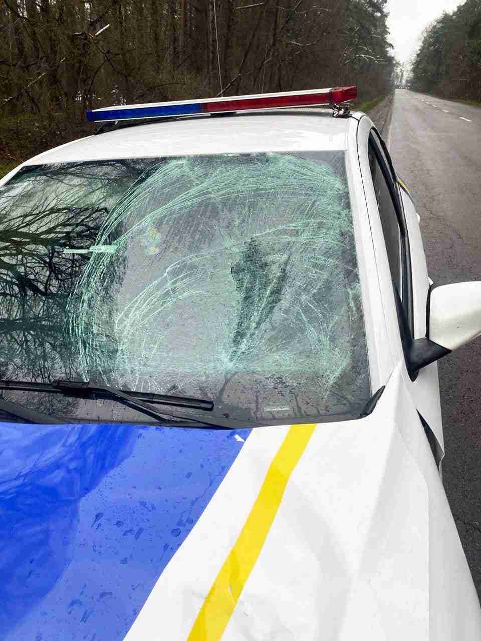 Між селами Бірки та Дитиничі брила льоду розтрощила авто поліції (ФОТО)