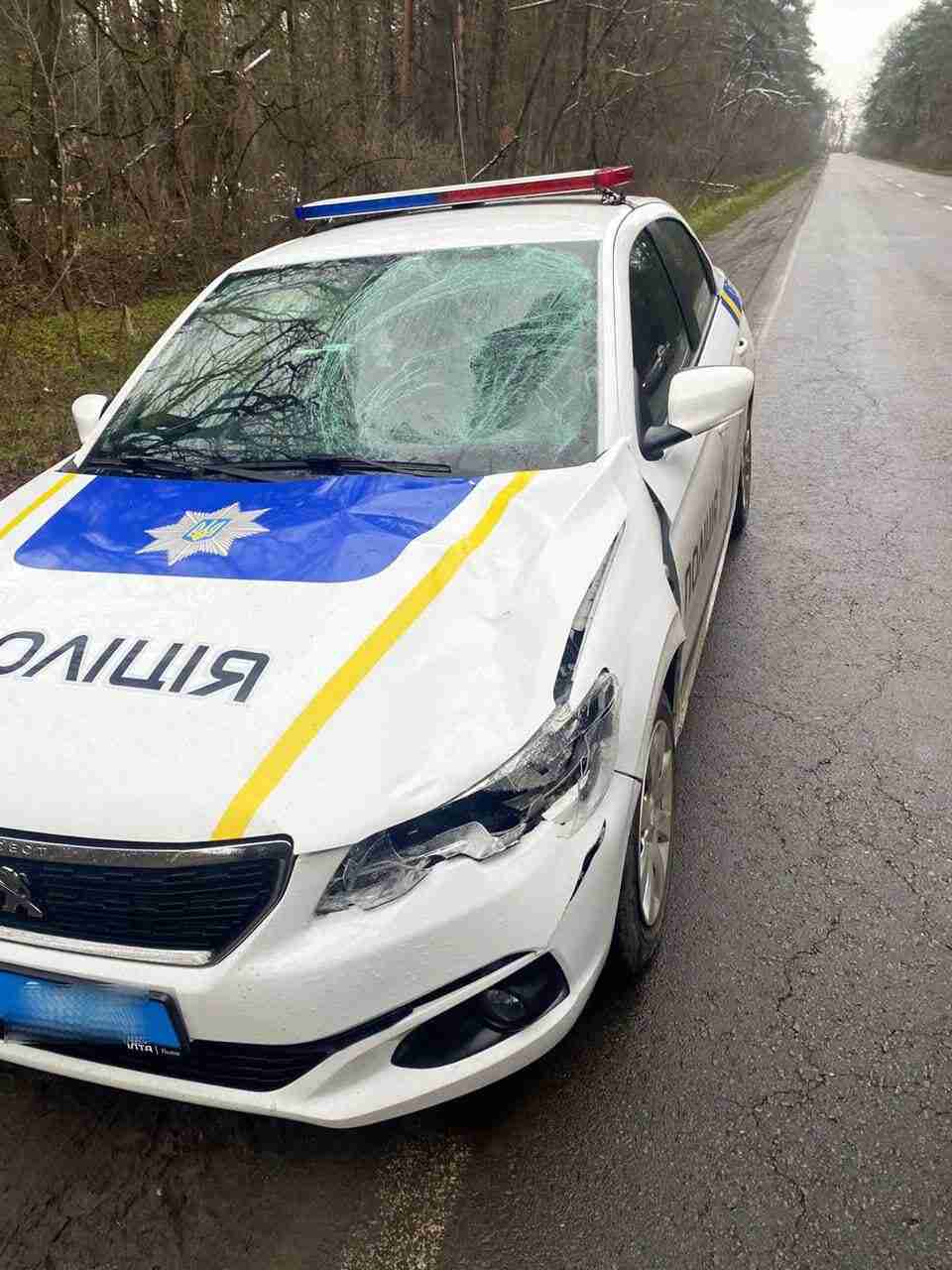Між селами Бірки та Дитиничі брила льоду розтрощила авто поліції (ФОТО)
