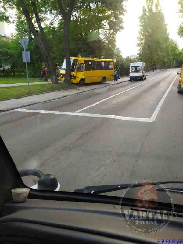 У Львові маршрутка виїхала на тротуар і врізалася в дерево, є постраждалі (фото, відео)