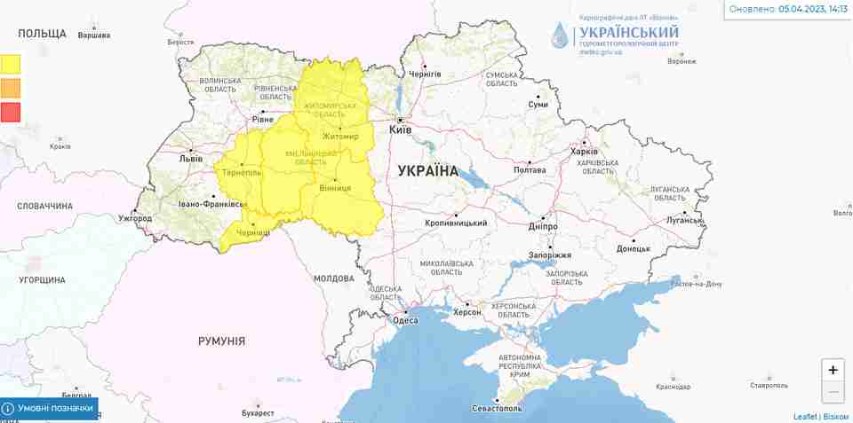 У п'яти областях на заході України 6 квітня оголосили штормове попередження